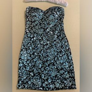 Strapless Black & Blue Sequin Dress